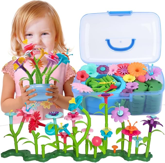 BIRANCO. Flower Garden Building Set - Grow up! Fun Stacking Toys for Toddlers and Kids Age 3-6 Year Olds, Educational Activity for Preschool, Cool STEM Gardening Gifts for Girls (138 PCS)-CubbioJoy