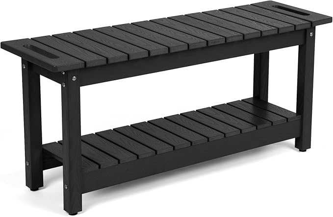 41" Shower Bench, Waterproof Poly Lumber Shower Stool for Shaving Legs, Shower Chair Seat Holds up to 400lbs, Bathroom Bench for Inside Shower, Non-Slip (Black)-CubbioJoy