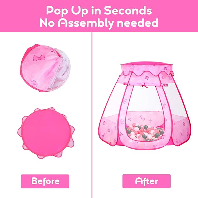 Baby Ball Pit for Toddler with 50 Balls, Kids Pop Up Play Tent for Girls, Princess Toys for Children Indoor Outdoor Playhouse with Carry Bag-CubbioJoy