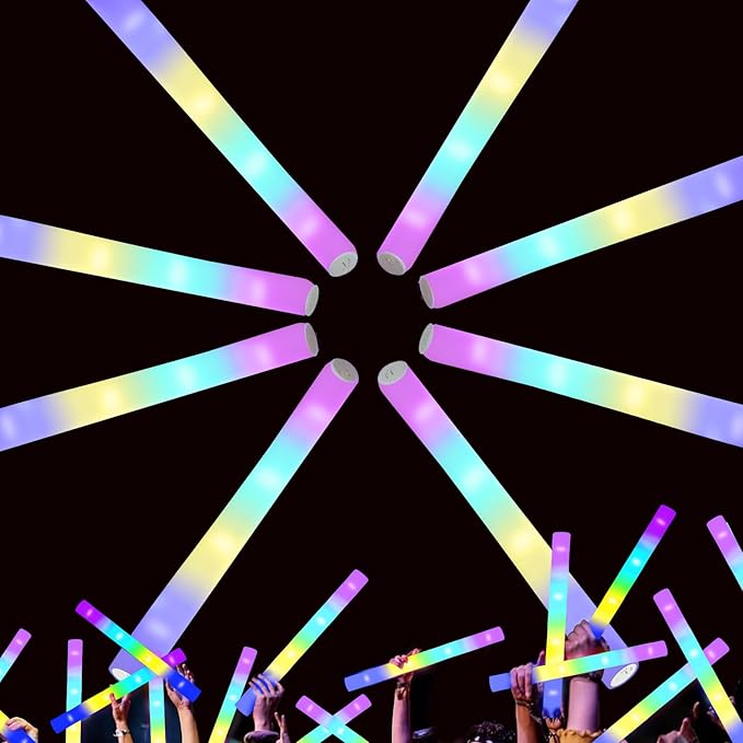 48-Count Foam Glow Sticks Party Pack - 4 Colors, Steady Bright Light Up Sticks for Weddings, Birthdays, Christmas, Halloween | Foam Glow Sticks Bulk Reusable, 6-Hr Glow, Eco-Friendly Foam-CubbioJoy