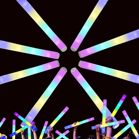 24-Count Foam Glow Sticks Party Pack - 5 Colors, Steady Bright LED Light Up Sticks for Weddings, Birthdays, Christmas, Halloween | Foam Glow Sticks Bulk Reusable, 6-Hr Glow-CubbioJoy