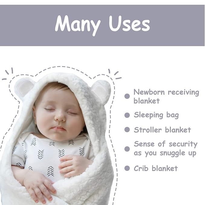 Jam Naturals- Baby Swaddle Blanket, Cute Bear Organic Receiving Swaddling Wrap, Gender Neutral Soft Newborn Baby Registry Gift (White 0-3m)-CubbioJoy