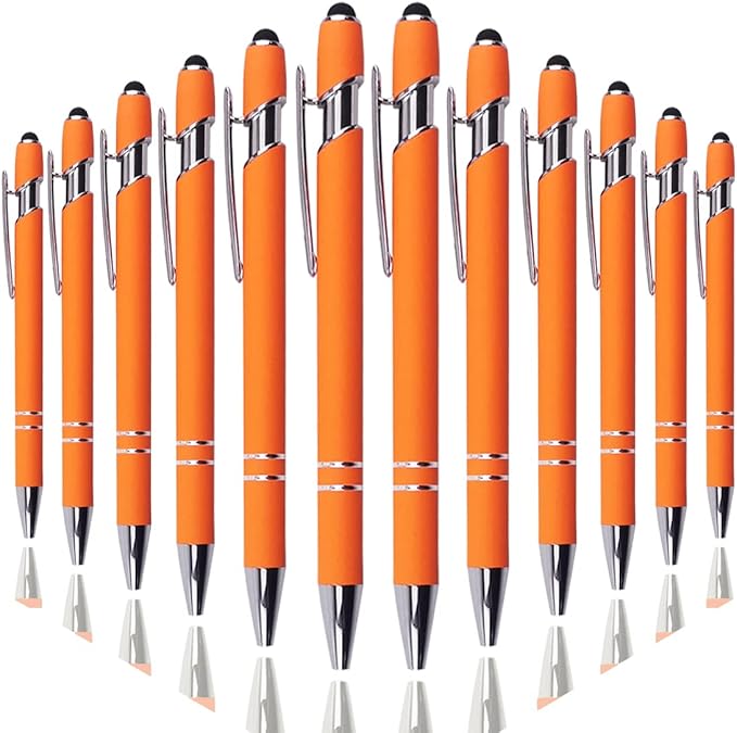 Ballpoint Pen with Stylus Tip, Soft Touch Click Metal Pen, 1.0mm Medium Point, Black Ink, 12 Count(Orange)-CubbioJoy