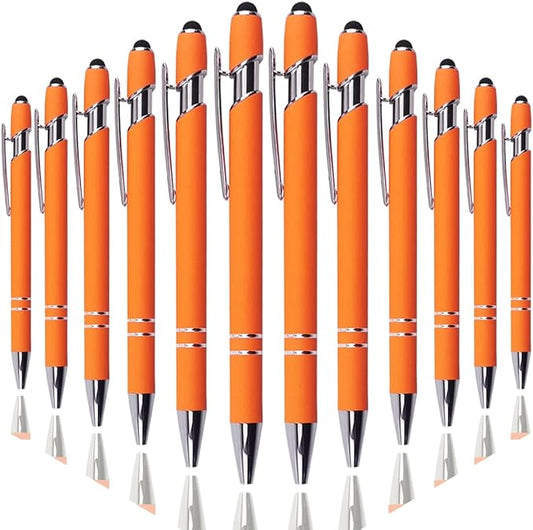 Ballpoint Pen with Stylus Tip, Soft Touch Click Metal Pen, 1.0mm Medium Point, Black Ink, 12 Count(Orange)-CubbioJoy