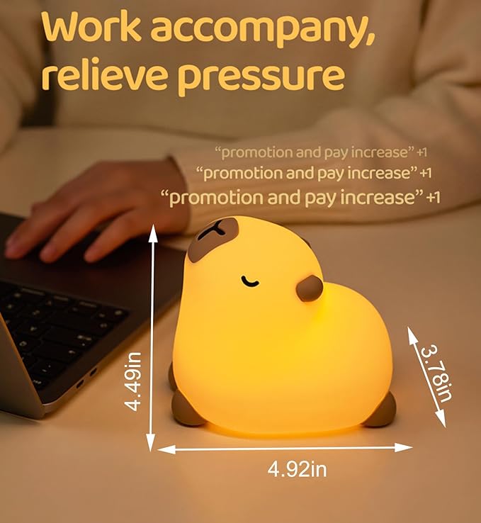 Cute Capybara Night Light, LED Capybara Lamp Rechargeable Touch Bedside Lamp,Squishy Animal Nightlight,3 Levels Dimmable,30Min Timer Nursery Night Light for Kids, Bedroom Baby Boys Girls Gifts-CubbioJoy