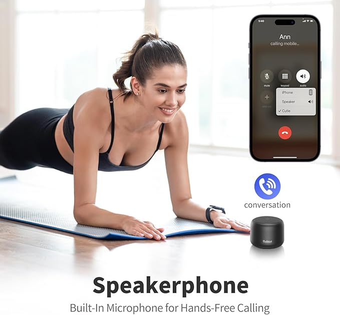 Bobtot Portable Bluetooth Speakers with Strap Easy to Carry, Wireless IPX5 Waterproof Mini Speaker with Loud Stereo Sound, 20 Hours Playtime, Rechargeable Battery, Built-in Microphone, Black-CubbioJoy