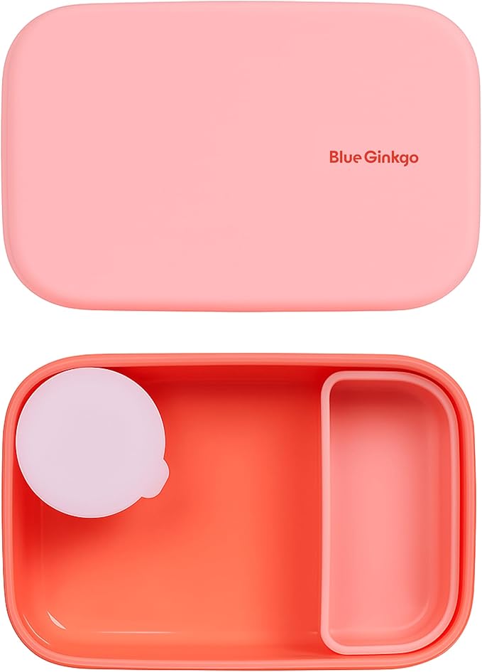 BLUE GINKGO Silicone Lunch Box Set – Durable Heavy-Duty Silicone Bento Box, Microwave, Freezer, Dishwasher Safe – Airtight, BPA Free (Made in Korea, Coral)-CubbioJoy