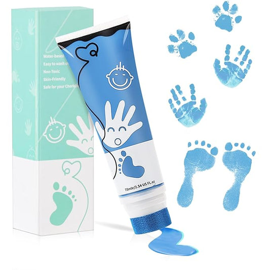 75ml Blue Baby Hand and Footprint Ink Kit, Baby Handprint Footprint Paint for Newborn Keepsake, Dog Cat Paw Print Kit, Washable, Non Toxic Acid-Free, Safe Gentle for Ideal New Mom Gifts-CubbioJoy