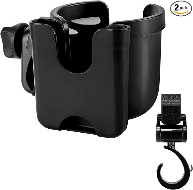 Accmor Stroller Cup Holder with Hook, Bike Cup Holder, Universal Cup Holder for Uppababy Nuna Doona Strollers, 2-in-1 Cup Phone Holder for Stroller, Bike, Wheelchair, Walker, Scooter-CubbioJoy