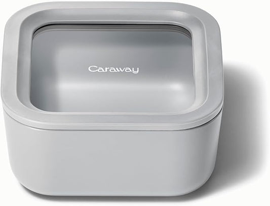 Caraway Glass Food Storage - 4.4 Cup Glass Container - Ceramic Coated Food Container - Non Toxic, Non Stick Lunch Box Container with Glass Lids - Dishwasher, Oven, & Microwave Safe - Gray-CubbioJoy