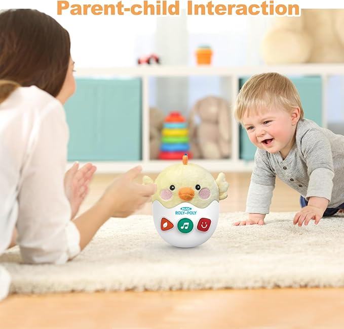 Baby Toys 0-6-12 Months, Chick Musical Plush Cute Stuffed Animal Infant Tummy Toys with Light & Sounds, Roly-Poly Sensory Toy Birthday Easter Egg Gift for Newborn Boys & Girls-CubbioJoy