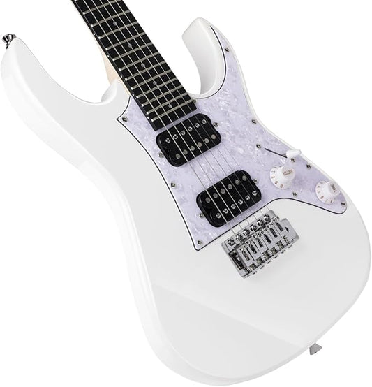 Bullfighter 34 Inch Kids Mini Strat Electric Guitar for Boys Girls, Beginner’s Electric Guitar Kit with Gig Bag, Picks, Cable, Strap, Extra Strings D120-R (blue) (White)-CubbioJoy