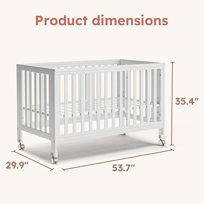 EvoNest Baby Crib, 11 in 1 Convertible Mini Crib with Wheels, 100% New Zealand Wood Growing Bed, 4 Adjustable Mattress Height,White-CubbioJoy