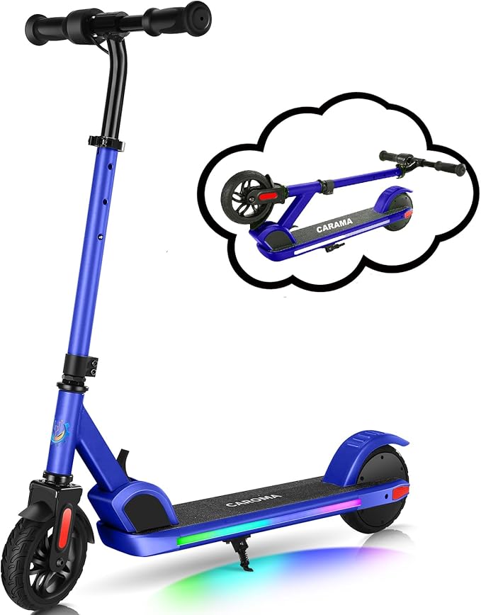 Caroma Electric Scooter for Kids Ages 6-12,150W/180WMotor,10 MPH Max Speed & 7 Miles,Colorful Lights,Adjustable Height & Speed,LED Display,Foldable Kids Electric Scooter 132 Lbs Max Load,Idea Gift-CubbioJoy