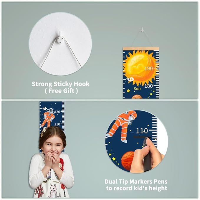 Baby Growth Chart for Wall - Height Chart for Kids Nursery Decor Wall Hanging Measurement Ruler with Black Scroll Toddlers Room Decor Birthday Christmas Gifts for Boys Girls 79"X7.9" (Sports Balls)-CubbioJoy