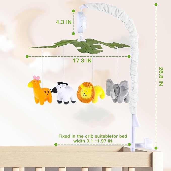 Baby Crib Mobile with Music and Lights, Mobile for Crib with Remote Control, Rotation, Starlight Projection, Crib Toys for Babies Boys Girls(Green)-CubbioJoy