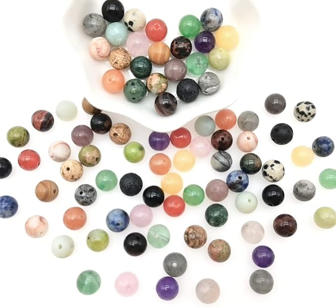 8mm Natural Round Stone Beads About 480pcs Genuine Real Healing Crystal Stones Beading Loose Gemstone DIY for Bracelet Jewelry Making Kit(24 Color A)-CubbioJoy