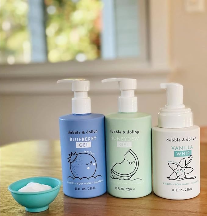 Dabble & Dollop Blueberry + Vanilla Body Wash & Shampoo – 3-in-1 Natural Bubble Bath for Kids, Made in USA, No Parabens or Sulfates, Vegan, Gluten-Free, Tear-Free (2-Pack)-CubbioJoy