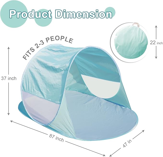 Action Air UPF 50+ Pop Up Beach Tent for 2-3 People, Instant Sun Shelter with 360°Ventilation, Water-Resistant Canopy, Lightweight & Portable Sun Shade for Beach, Camping, Sports (Green)-CubbioJoy