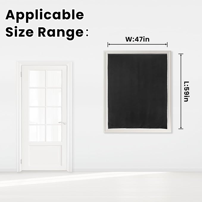 Adhesive Blackout Curtains- Self Stick Shades Window Blinds Curtains No Rod Needed Easy to Hang Curtains, Use for Bedroom, Living Room, Dining Room, Kitchen, Home Office, 47"W X 59"L, Black, 1 Panel-CubbioJoy