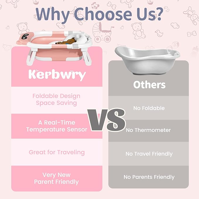 Collapsible Baby Bathtub for Newborn to Toddler (0-18 Month) - Portable Baby Bath Tub for Travel, Newborn Bathtub with Soft Towel and Floating Cushion (Pink)-CubbioJoy