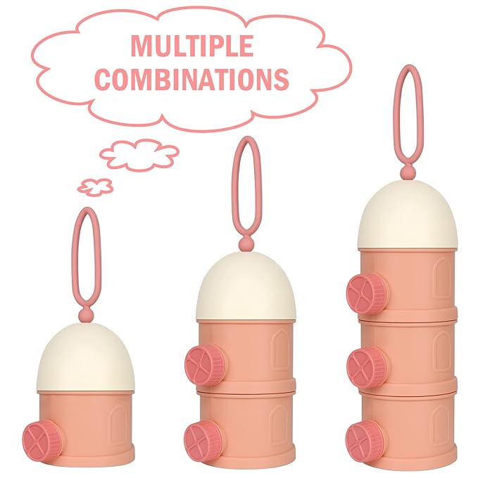 Accmor Formula Dispenser On The Go, 3 Layers Stackable Formula Container to Go, Non-Spill Portable Milk Powder Baby & Kids Snack Container, Pink-CubbioJoy