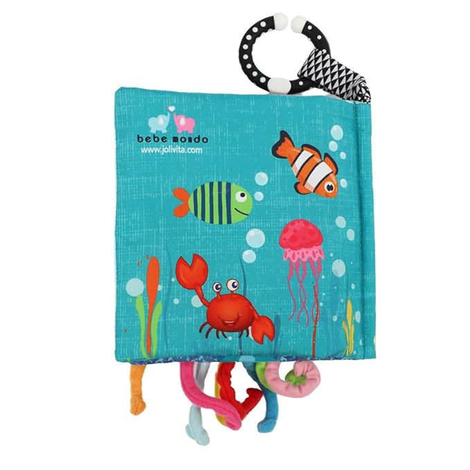 Cloth Crinkle Books for Babies Toddler – Touch and Feel Soft Baby Books, Interactive Early Learning Toys for Infants 0-6-12-18 Months Gift, Teething Toy with Teether, Fish, Octopus, Shark-CubbioJoy