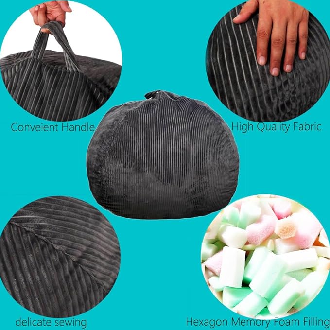 Bean Bag Chairs with Faux Rabbit Fur Cover, 3 ft Giant Memory Foam Bean Bag Chairs for Adults/Teens with Filling,Ultra Soft Faux Fur Fabric, Round Sofa for Living Room Bedroom College Dorm-CubbioJoy