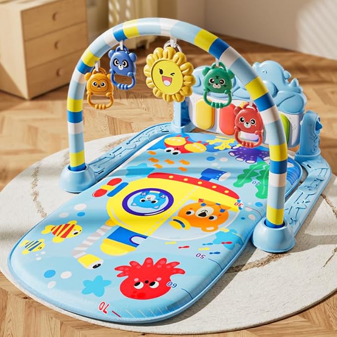 Alive Lovely Baby Gyms Play Mats, Musical Activity Center Baby Piano Gym Mat, Music and Lights Tummy Time Padded Mat for Newborn 0 to 3 6 9 12 Months-CubbioJoy