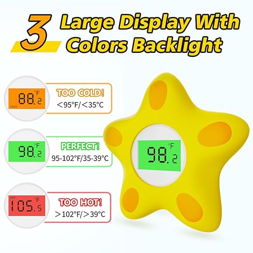 Baby Bath Thermometer, Infant Digital Water Thermometer Safety with 3 Color Backlit and Temperature Warning, Room Thermometers Floating Toy for Infant, Toddler, Bathtub, Swimming Pool (Yellow)-CubbioJoy
