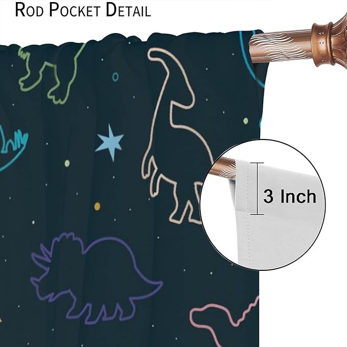 Cartoon Colorful Dinosaur Curtains for Kids Boys Girls Home Decor, Astronaut Funny Outer Space Star Blackout Rod Pocket Window Drapes for Bedroom Living Room W27.5xL63in 2 Panels-CubbioJoy