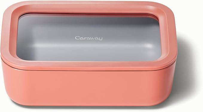Caraway Glass Food Storage - 6.6 Cup Ceramic Coated Container - Non-Toxic, Non-Stick Lunch Box With Lids - Dishwasher, Oven, & Microwave Safe - Perracotta-CubbioJoy