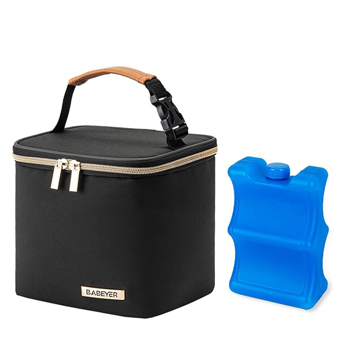 Insulated Bottle Bag with Ice Pack Fits 4 Large Baby Bottles Up to 5 Ounce, Cooler Bag Great for Nursing Mom Daycare-Black-CubbioJoy