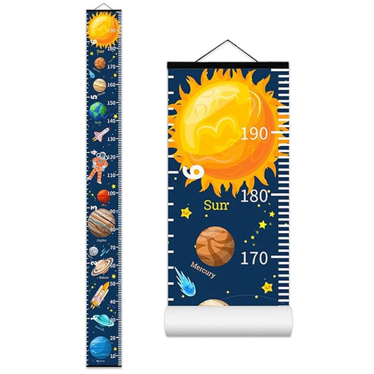 Baby Growth Chart for Wall - Height Chart for Kids Nursery Decor Wall Hanging Measurement Ruler with Black Wood Scroll Toddlers Room Decor Birthday Christmas Gifts for Boys Girls 79"X7.9" (Planets)-CubbioJoy