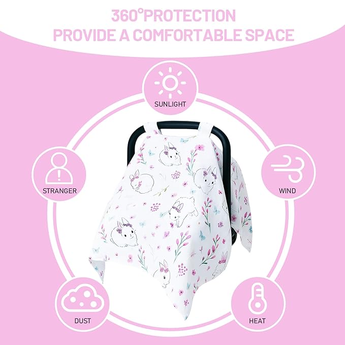 80S Muslin Car Seat Cover for Babies - Soft & Breathable Infant Carrier Canopy, Lightweight Sunshade for Summer, Universal Fit for Baby Boys & Girls-CubbioJoy