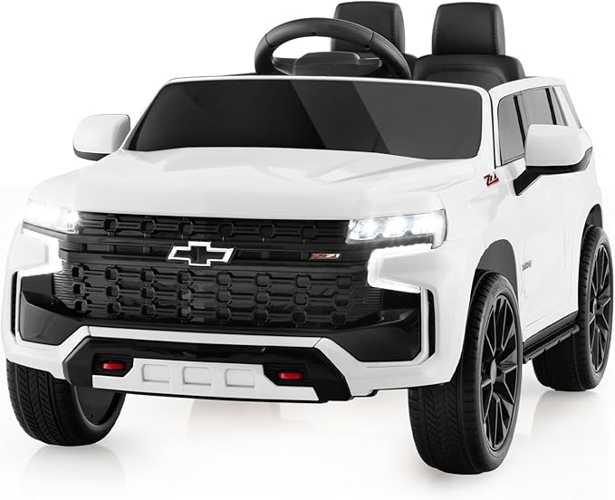 Costzon Ride on Car, 12V Licensed Chevrolet Tahoe Battery Powered Electric Vehicle w/ 2.4G Remote Control, High/Low Speed, Music, Lights, MP3/USB/FM, Spring Suspension, Electric SUV for Kids (White)-CubbioJoy
