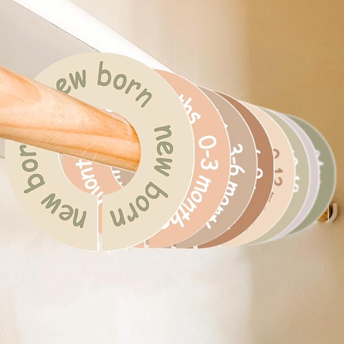 Baby Closet Dividers for Clothes – Earth Tone Round Baby Clothes Dividers for Closet Rod, Nursery Closet Organizer & Decor, Clear Labels for Easy Sorting, Fits Most Rods-CubbioJoy