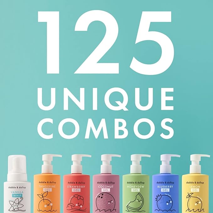 Dabble & Dollop Rainbow of Bubbles – Natural 4-in-1 Bath Set for Kids, Includes Bubble Bath, Body Wash, Shampoo, USA Made, No Parabens/Sulfates, Vegan, Gluten-Free, Tear-Free (7-Pack)-CubbioJoy