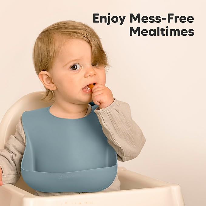 KeaBabies 2-Pack Silicone Baby Bibs for Eating - Sturdy Food-Grade Silicone Bibs for Babies Girl, Boy, Large Food Catcher, Clean & Put On Easily, Waterproof Toddler Feeding Essentials (Alps)-CubbioJoy