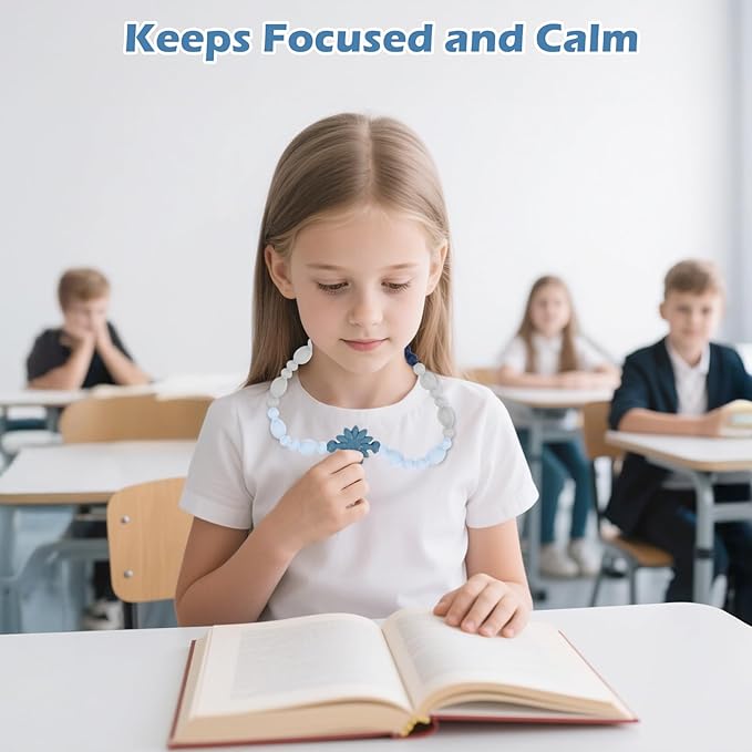 Chew Necklaces for Sensory Kids Adults, Flower Chewy Necklace Sensory Toys for Autism Nail Biting, Fidget Necklace Oral Chew Toys, ADHD Tools for Boys Girls-CubbioJoy