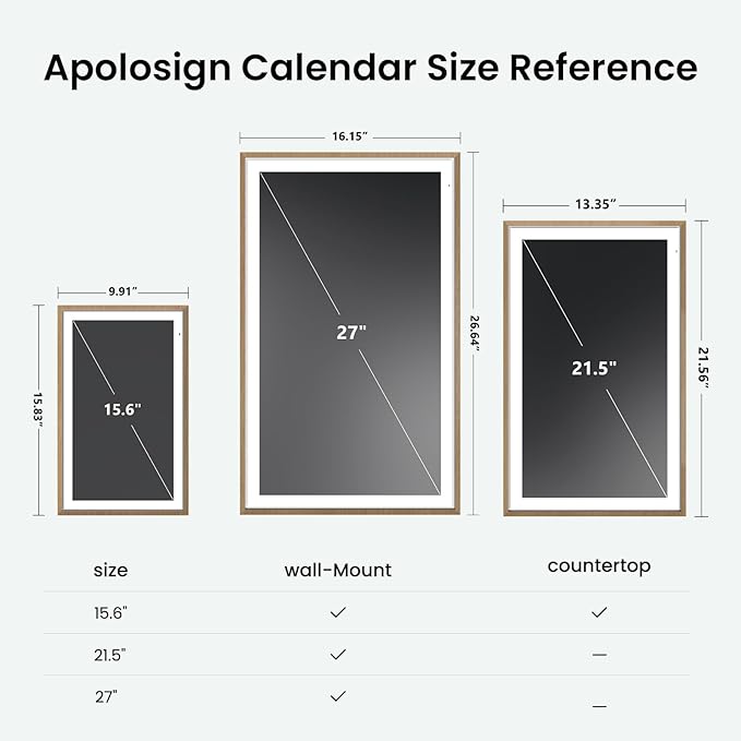 ApoloSign 21.5-inch Digital Calendar: Dual Mode Calendar with Google Play & Multi-calendar Sync, Electronic Planner & Chore Chart, Smart Touchscreen, Interactive Display for Family Schedules (Gray Wood, 21.5")-CubbioJoy