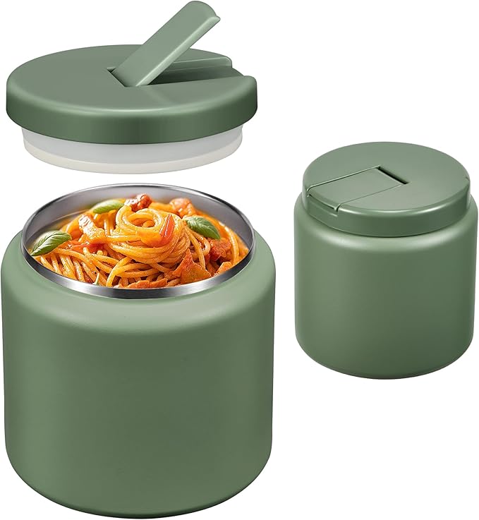 26oz Soup Thermo for Hot Food Kids with Buckle Lid Insulated Vacuum Food Jar Wide Mouth Leakproof Stainless Steel Lunch Container (Green)-CubbioJoy