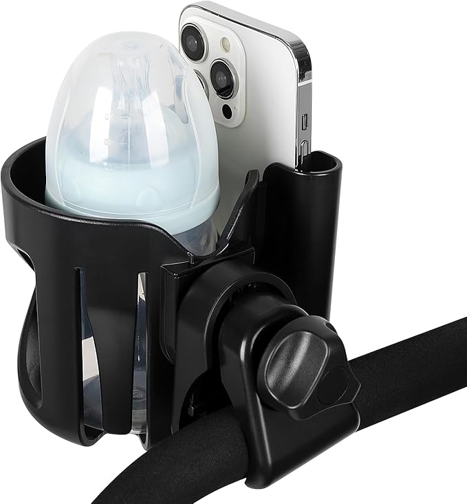 Accmor Universal Cup Holder with Hook, Stroller Cup Holder with Phone Holder, 360° Rotatable Large Caliber Designed Bottle Holder for Stroller, Bike, Wheelchair, Walker, Scooter-CubbioJoy