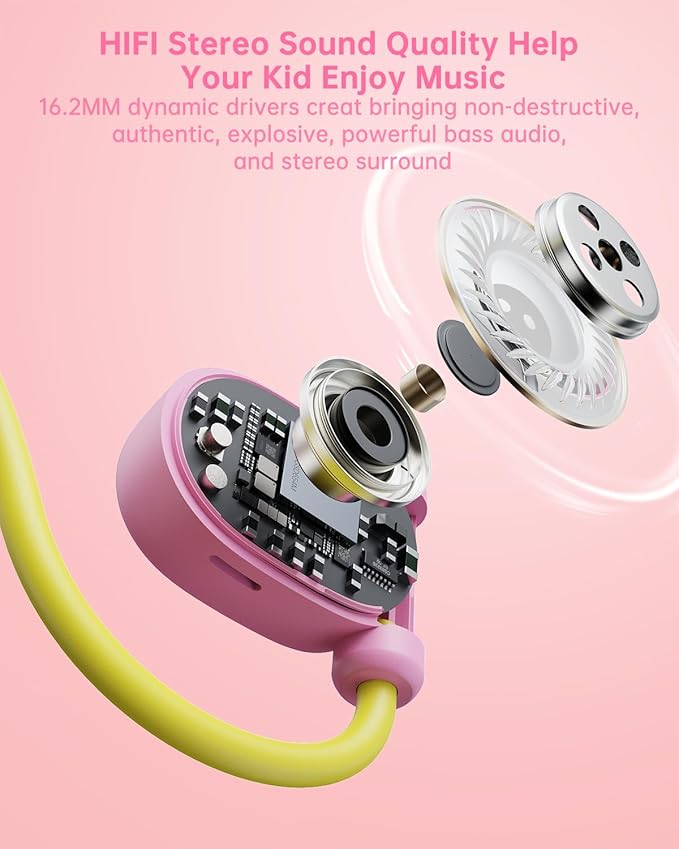 Kid Headphones for School, Air Conduction Open Ear Headphones, 3.5mm Jack Wired Cord, Ultra-Comfort, Ergonomic and Lightweight Design Perfect for School and Outdoor Activities-Yellow Pink-CubbioJoy