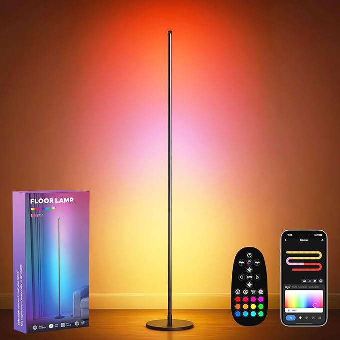Corner Floor Lamp, Smart RGBICW LED Corner Lamp with App and Remote Control, 16 Million DIY Colors, Music Sync, Modern LED Floor Lamp for Living Rooms, Bedrooms, and Gaming Rooms-CubbioJoy