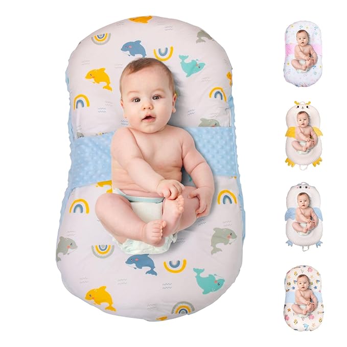 Baby Lounger for Newborns and Infants, Portable Lounger with Pillow & Foot Rest - 100% Cotton, Snug, Travel-Friendly, Breathable Fabric, Ideal for Cribs & Floor - Sprinta (Poly Snuggle)-CubbioJoy