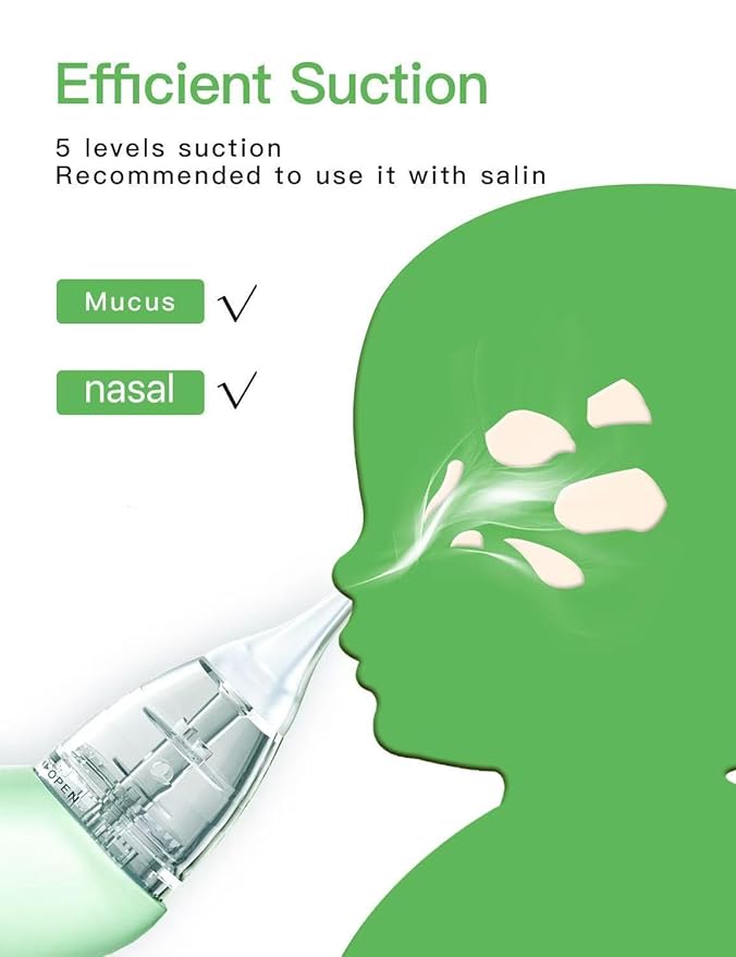 Baby Nasal Aspirator, Electric Nose Sucker with 5 Levels Suction, Soothing Light & Nursery Rhymes (Green)-CubbioJoy