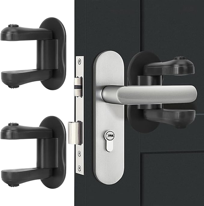 Child Proof Door Lever Lock, 2 Pack Door Locks for Kids Safety, Door Knob Child Proof, Baby Proofing, 3M Adhesive, Door Handle Child Proof, Baby Safety Locks for Toddlers (Black)-CubbioJoy