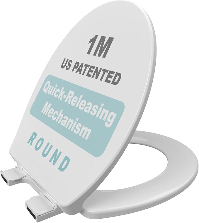 1M Soft Close Toilet Seat Round, Patented Quick Releasing for Easy Cleaning, Anti-Wiggling Design, Easy Installation-CubbioJoy