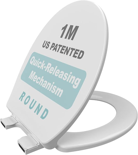 1M Soft Close Toilet Seat Round, Patented Quick Releasing for Easy Cleaning, Anti-Wiggling Design, Easy Installation-CubbioJoy